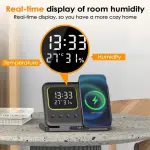 ⁦Dado 5 in 1 Wireless Charger with Alarm Clock for Apple, Magnetic Wirelss Charger Stand for iPhone 15/14/13/12,Apple Watch Series 9/Ultra 2/8/7/SE/6/5,Air-Pods 3/Pro/2 (Black)⁩ - الصورة ⁦2⁩