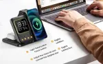 ⁦Dado 5 in 1 Wireless Charger with Alarm Clock for Apple, Magnetic Wirelss Charger Stand for iPhone 15/14/13/12,Apple Watch Series 9/Ultra 2/8/7/SE/6/5,Air-Pods 3/Pro/2 (Black)⁩ - الصورة ⁦4⁩