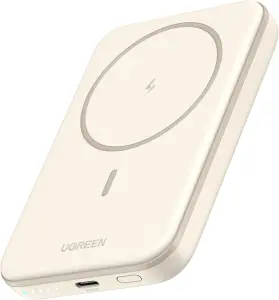 يوجرين ماج سيف باور بانك 5000mAh شاحن أيفون لاسلكي مع كابل USB C شاحن محمول شحن سريع حزمة بطارية شاحن أيفون ماج سيف لسلسلة أيفون15141312 سامسونج وغيرها