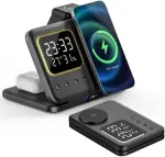 ⁦Dado 5 in 1 Wireless Charger with Alarm Clock for Apple, Magnetic Wirelss Charger Stand for iPhone 15/14/13/12,Apple Watch Series 9/Ultra 2/8/7/SE/6/5,Air-Pods 3/Pro/2 (Black)⁩ - الصورة ⁦5⁩