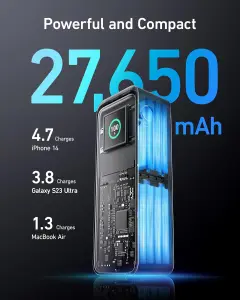 ⁦انكر باور بانك من برايم، شاحن محمول بـ3 منافذ 250 واط (99.54 واط في الساعة)، متوافق مع ماك بوك برو/اير، ايفون 15/14/13، سامسونج، ديل، والمزيد (قاعدة الشحن غير متضمنة)، أسود⁩ - الصورة ⁦5⁩