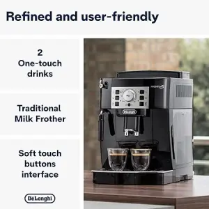 ماكينة صنع قهوة اوتوماتيكية بالكامل، من حبة البن الى الكوب من ديلونجي ECAM22.110.B, 220 وات، بلاستيك لونان أسود وفضي 5 71JB2b24WlL. AC SY450