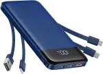 شارميست باور بانك مع كيبلات مدمجة  بطارية USB C 20000mAh مع 5 مخارج و4 مداخل وشاشة LED نوع C شاحن محمول سريع الشحن 22.5 واط متوافق مع الهواتف الذكية