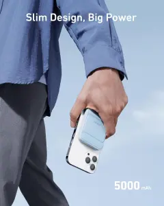 ⁦انكر باور بانك، بطارية مغناطيسية 622 (ماج جو) شاحن لاسلكي مغناطيسي قابل للطي 5000mAh  ومنفذ USB-C لايفونات 14/13/12/  15/15 بلس/15 برو/15 برو ماكس⁩ - الصورة ⁦7⁩