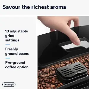 ماكينة صنع قهوة اوتوماتيكية بالكامل، من حبة البن الى الكوب من ديلونجي ECAM22.110.B, 220 وات، بلاستيك لونان أسود وفضي 4 71ffQaT6tAL. AC SY450