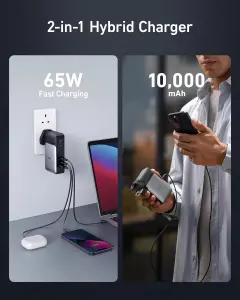 ⁦انكر باور بانك 733 (باور كور 65 واط)، شاحن هايبرد 2 في 1، شاحن محمول USB-C 10000mAh 30 واط⁩ - الصورة ⁦2⁩
