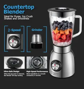 خلاط لسطح الطاولة للمخفوقات والسموذي 1500 واط من الستانلس ستيل بسرعتين، وعاء زجاجي سعة 1500 مل لصنع الهريس وسحق الثلج والتنظيف التلقائي وشفرات سيبر الثلج، عصارة متعددة الوظائف 1 61f24gY31L. AC SX522