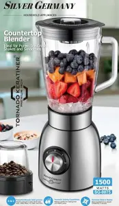 خلاط لسطح الطاولة للمخفوقات والسموذي 1500 واط من الستانلس ستيل بسرعتين، وعاء زجاجي سعة 1500 مل لصنع الهريس وسحق الثلج والتنظيف التلقائي وشفرات سيبر الثلج، عصارة متعددة الوظائف 3 61q7i1qaULL. AC SY550