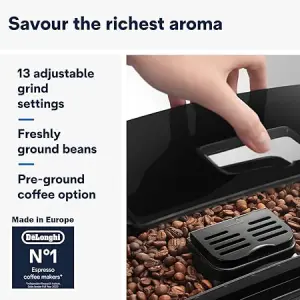 ماكينة القهوة ديلونجي ماجنيفيكا اس الأوتوماتيكية، ماكينة اسبريسو من الحبوب إلى الكوب مع 5 وصفات بلمسة واحدة، أسود Black, ECAM12.121.B 3 71FZbs32tZL. AC SY450