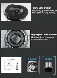 خلاط لسطح الطاولة للمخفوقات والسموذي 1500 واط من الستانلس ستيل بسرعتين، وعاء زجاجي سعة 1500 مل لصنع الهريس وسحق الثلج والتنظيف التلقائي وشفرات سيبر الثلج، عصارة متعددة الوظائف 4 71SnWdsw6dL. AC SY550