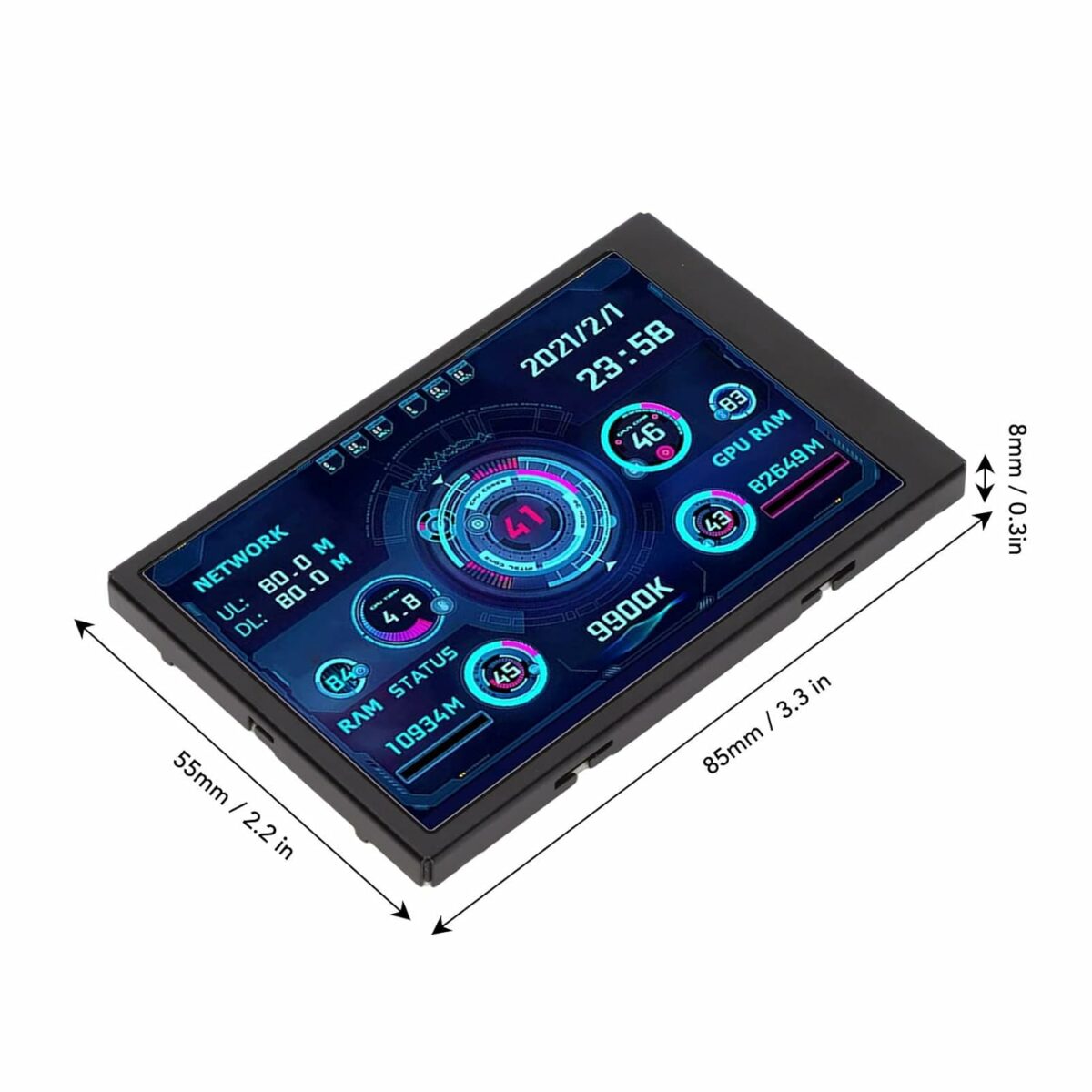 Folanda Computer Temp Monitor, 3.5In IPS USB Type C PC CPU RAM Data Monitor Computer