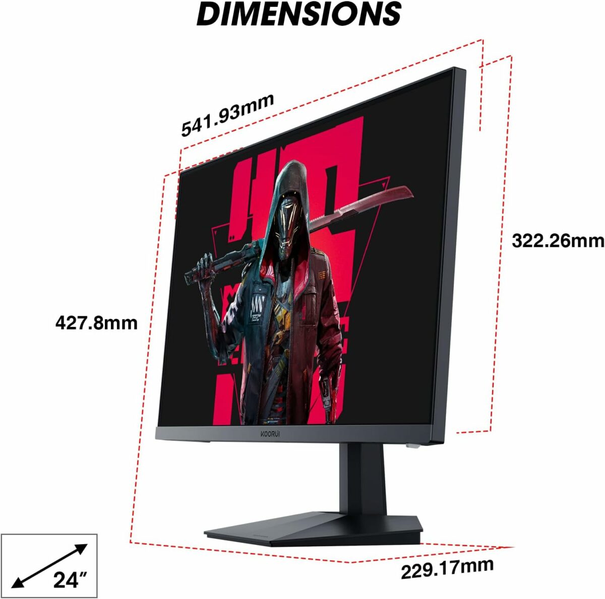 KOORUI Monitor Gaming, 24 Inch Computer Screen HDMI, 165Hz, 1080p, 1ms, IPS, FreeSync, Compatible G-sync, Tilt Adjustable, Eye Care, VESA Wall Mountable (FHD 1920x1080, DisplayPort) Black