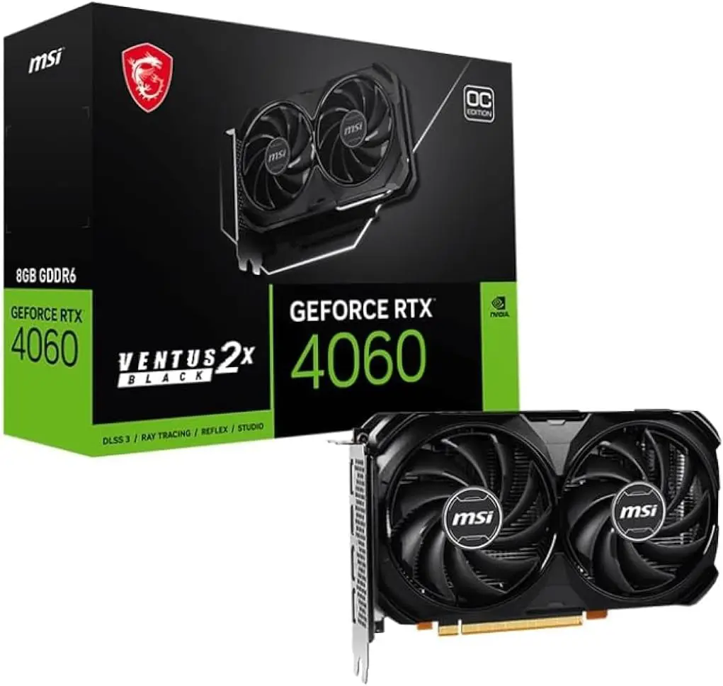 MSI GeForce RTX 4060 VENTUS 2X BLACK 8G OC NVIDIA 8 GB GDDR6 DLSS 3 MSI GeForce RTX 4060 VENTUS 2X BLACK 8G OC NVIDIA 8 GB GDDR6 DLSS 3