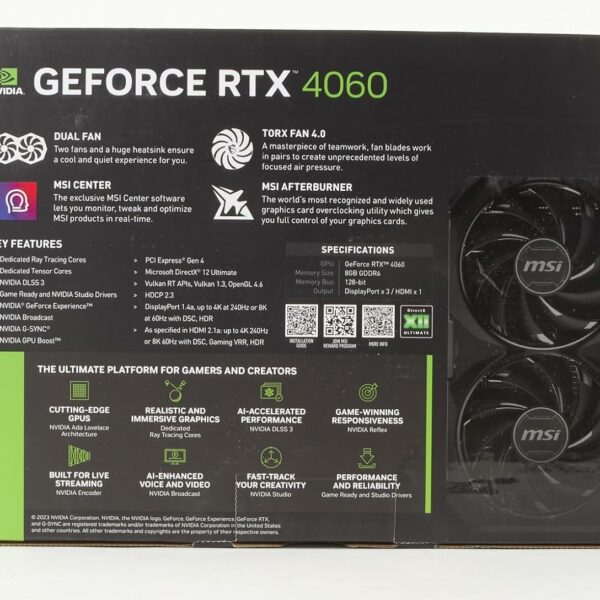 MSI GeForce RTX 4060 VENTUS 2X BLACK 8G OC NVIDIA 8 GB GDDR6 DLSS 3