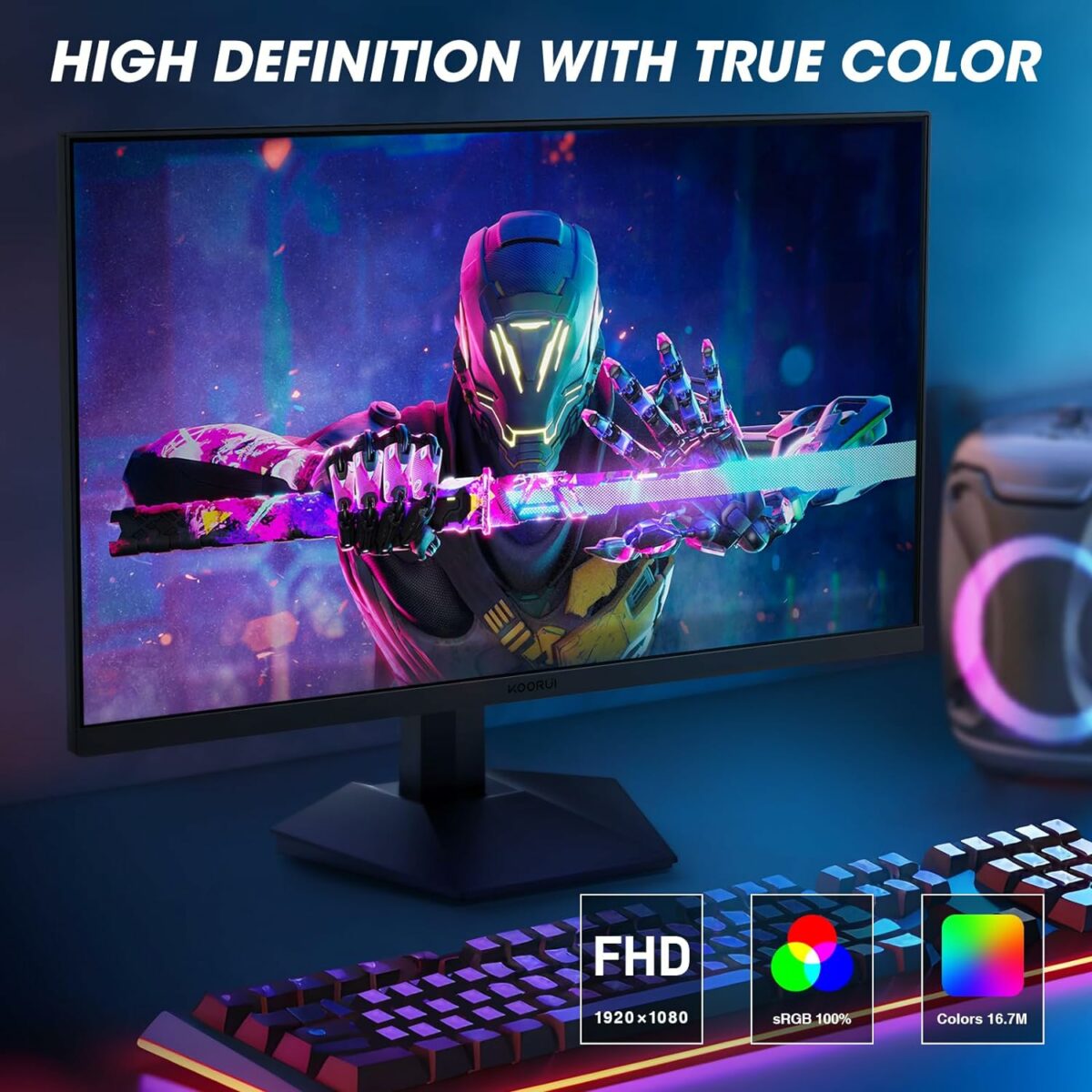 KOORUI Monitor Gaming, 24 Inch Computer Screen HDMI, 165Hz, 1080p, 1ms, IPS, FreeSync, Compatible G-sync, Tilt Adjustable, Eye Care, VESA Wall Mountable (FHD 1920x1080, DisplayPort) Black