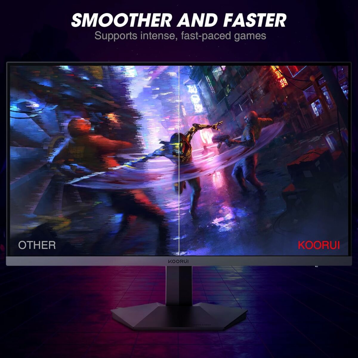 KOORUI Monitor Gaming, 24 Inch Computer Screen HDMI, 165Hz, 1080p, 1ms, IPS, FreeSync, Compatible G-sync, Tilt Adjustable, Eye Care, VESA Wall Mountable (FHD 1920x1080, DisplayPort) Black