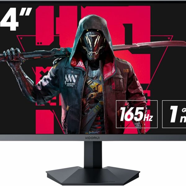 KOORUI Monitor Gaming, 24 Inch Computer Screen HDMI, 165Hz, 1080p, 1ms, IPS, FreeSync, Compatible G-sync, Tilt Adjustable, Eye Care, VESA Wall Mountable (FHD 1920x1080, DisplayPort) Black