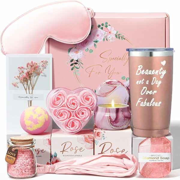 Beauenty 10PC Scented Candles & Bath Bombs Set,Gifts for Women for Birthday Women's Day Mother's Day,Bubble Bath Set Gifts for Women,Relaxing Spa Gift Set for Women (pink)