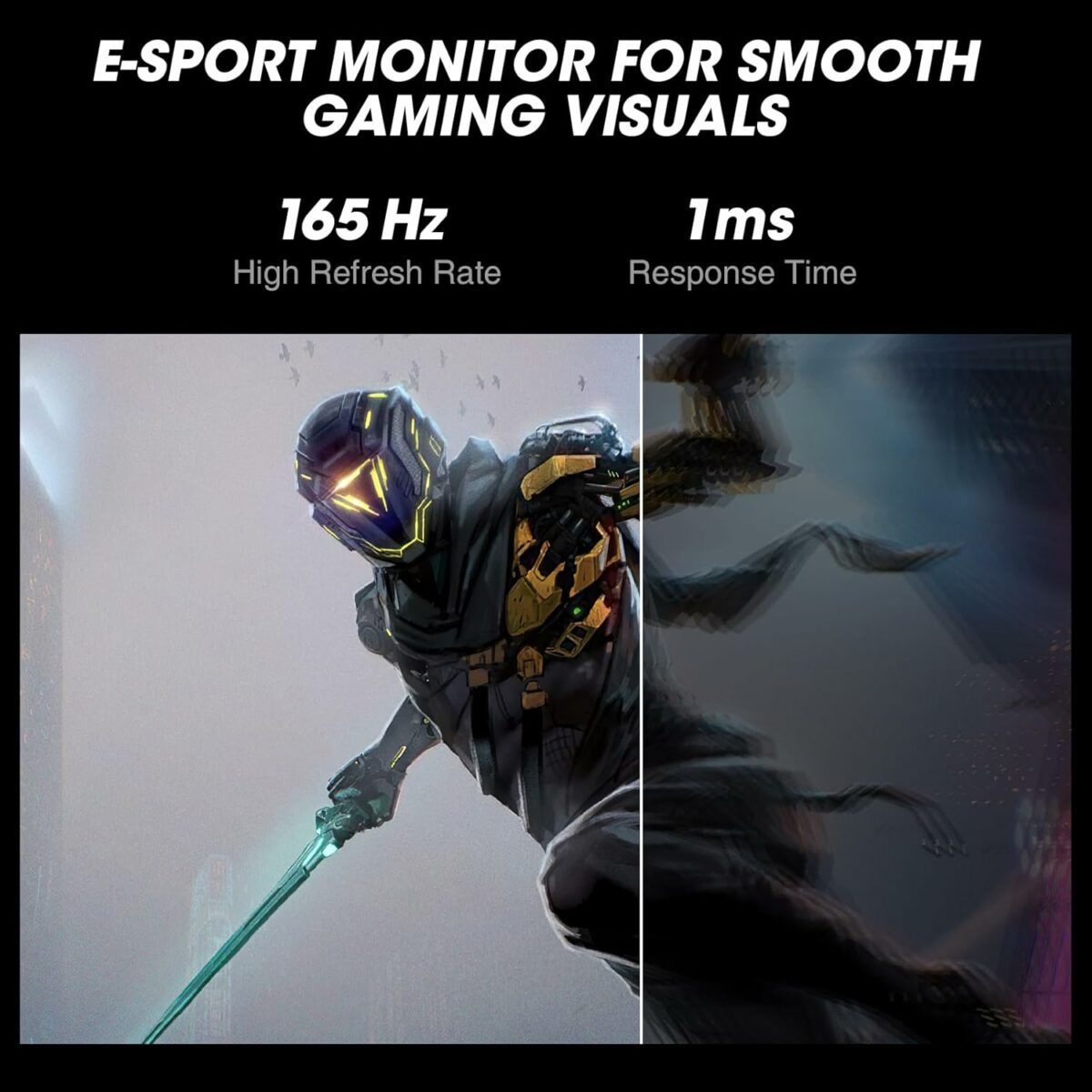 KOORUI Monitor Gaming, 24 Inch Computer Screen HDMI, 165Hz, 1080p, 1ms, IPS, FreeSync, Compatible G-sync, Tilt Adjustable, Eye Care, VESA Wall Mountable (FHD 1920x1080, DisplayPort) Black