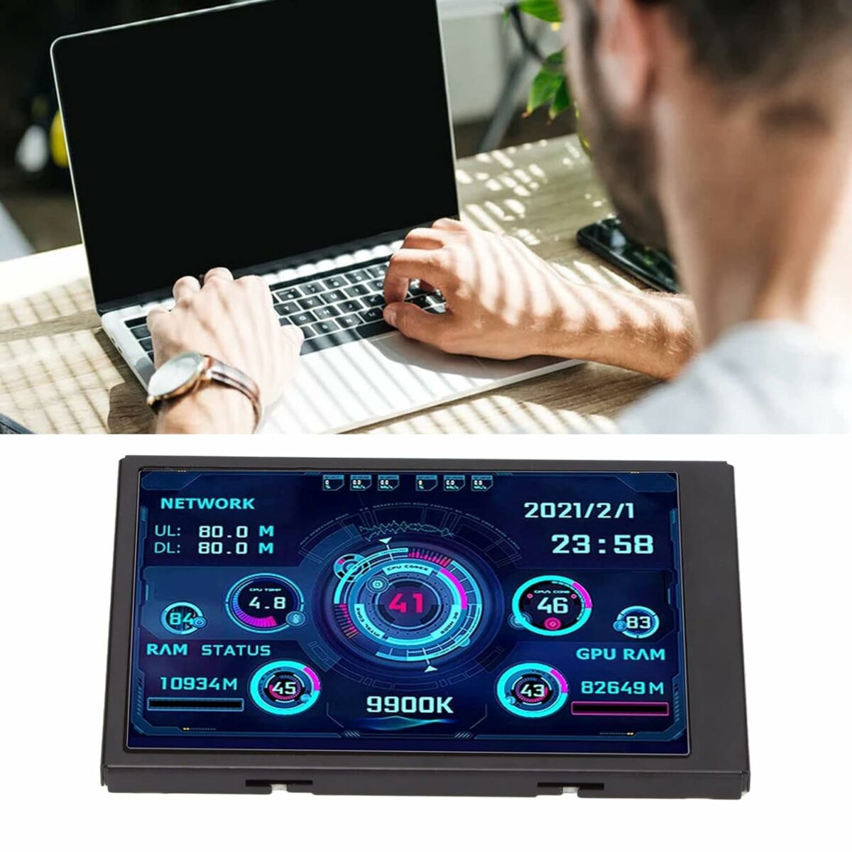 Folanda Computer Temp Monitor, 3.5In IPS USB Type C PC CPU RAM Data Monitor Computer