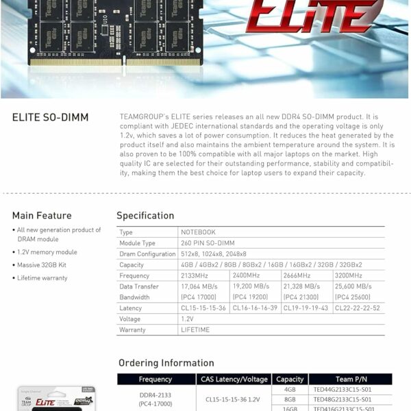 TeamGroup RAM Elite - 8 GB - DDR4 3200 UDIMM CL 22