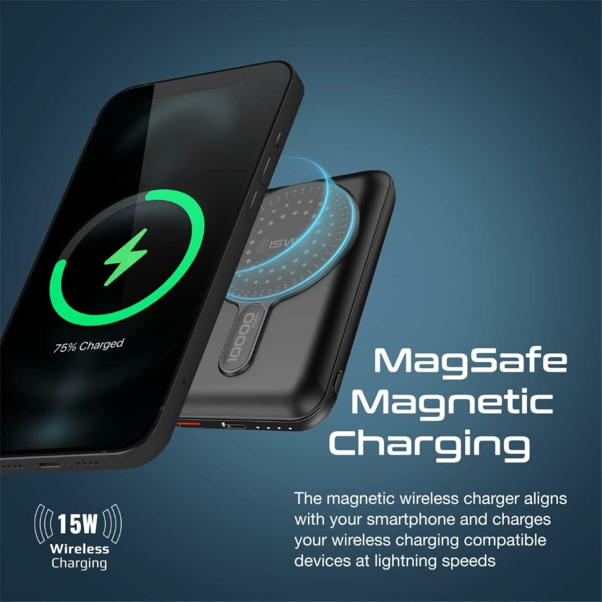 Promate Magnetic Wireless Power Bank, 10000mAh 15W Qi