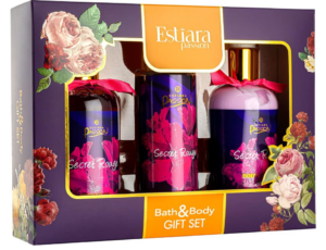 Estiara Passion Secret Rouge Bath & Body Beauty Skincare 3 Piece Gift Set Purple - Secret Rouge Body Lotion 350ML - Secret Rouge Shower Gel 350ML - Secret Rouge Natural French Fragrance Mist 250ML