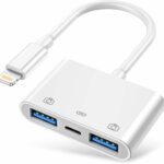 Lightning SCICNCE to USB 3.0 Camera Adapter USB Adapter with 2 USB 3.0 and 1 Charging Port, (White)