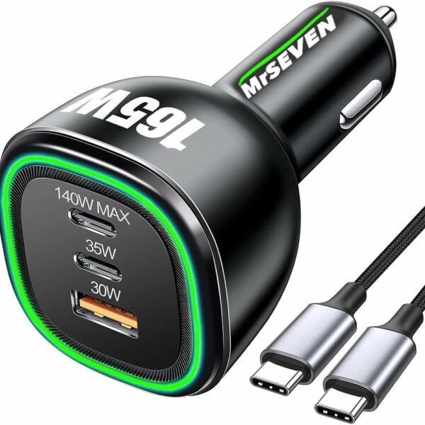 MrSEVEN 165W USB C&A Car Fast Charger, 3 in 1 PD3.1 and QC3.0 Super Fast Charger Adapter