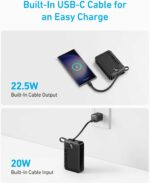 Anker Power Bank, 22.5W High-Speed Charging Portable Charger with Built-In USB-C Cable, 1 USB-C, 1 USB-A, 20,000mAh Battery Pack for iPhone 16/15/14/13 Series, Samsung, Huawei, Xiaomi, Redmi, Vivo