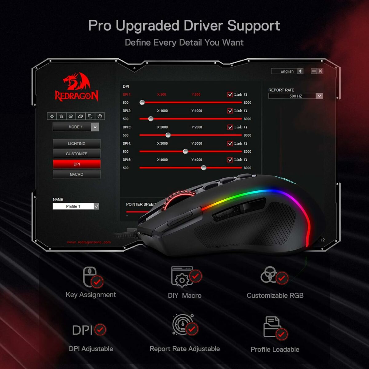 Redragon, Predator Wired Gaming Mouse, Black, M612-Rgb