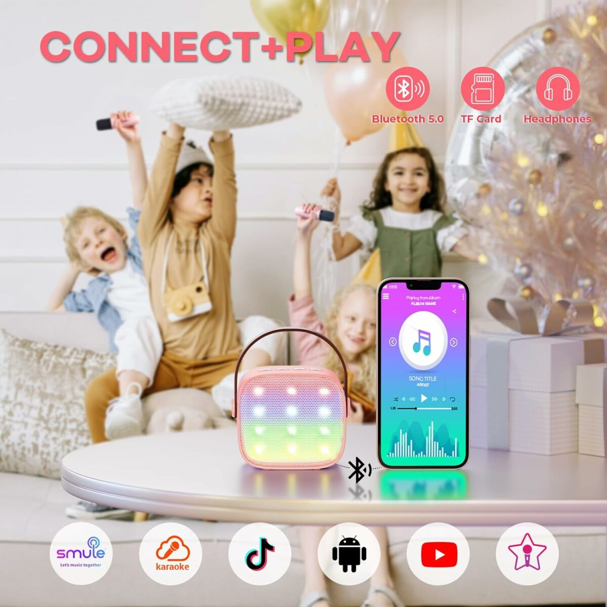 YLL Mini Karaoke Machine for Kids Adults, Portable Bluetooth Speaker with 2 Wireless Microphones,18 Pre-Loaded Songs Toys Birthday Gifts for Girls 4, 5, 6, 7, 8+ Years Old Toddler Teens (Lightpink)