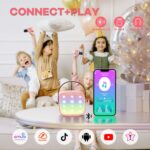 YLL Mini Karaoke Machine for Kids Adults, Portable Bluetooth Speaker with 2 Wireless Microphones,18 Pre-Loaded Songs Toys Birthday Gifts for Girls 4, 5, 6, 7, 8+ Years Old Toddler Teens (Lightpink)