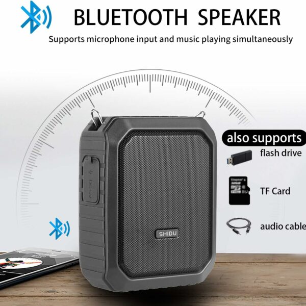 SHIDU Wireless Voice Amplifier Bluetooth Speaker Portable Waterproof PA System 18W with UHF Wireless Microphone Headset for Voice Amplifier for Class Tour Guide