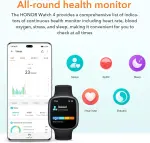HONOR WATCH 4 SmartWatch, Bluetooth Calling, 1.75 inch AMOLED, GPS, 14 Days Standy, Spo2, Heart Rate and Stress Monitor, 5ATM, Compatible with Android and iOS, Black