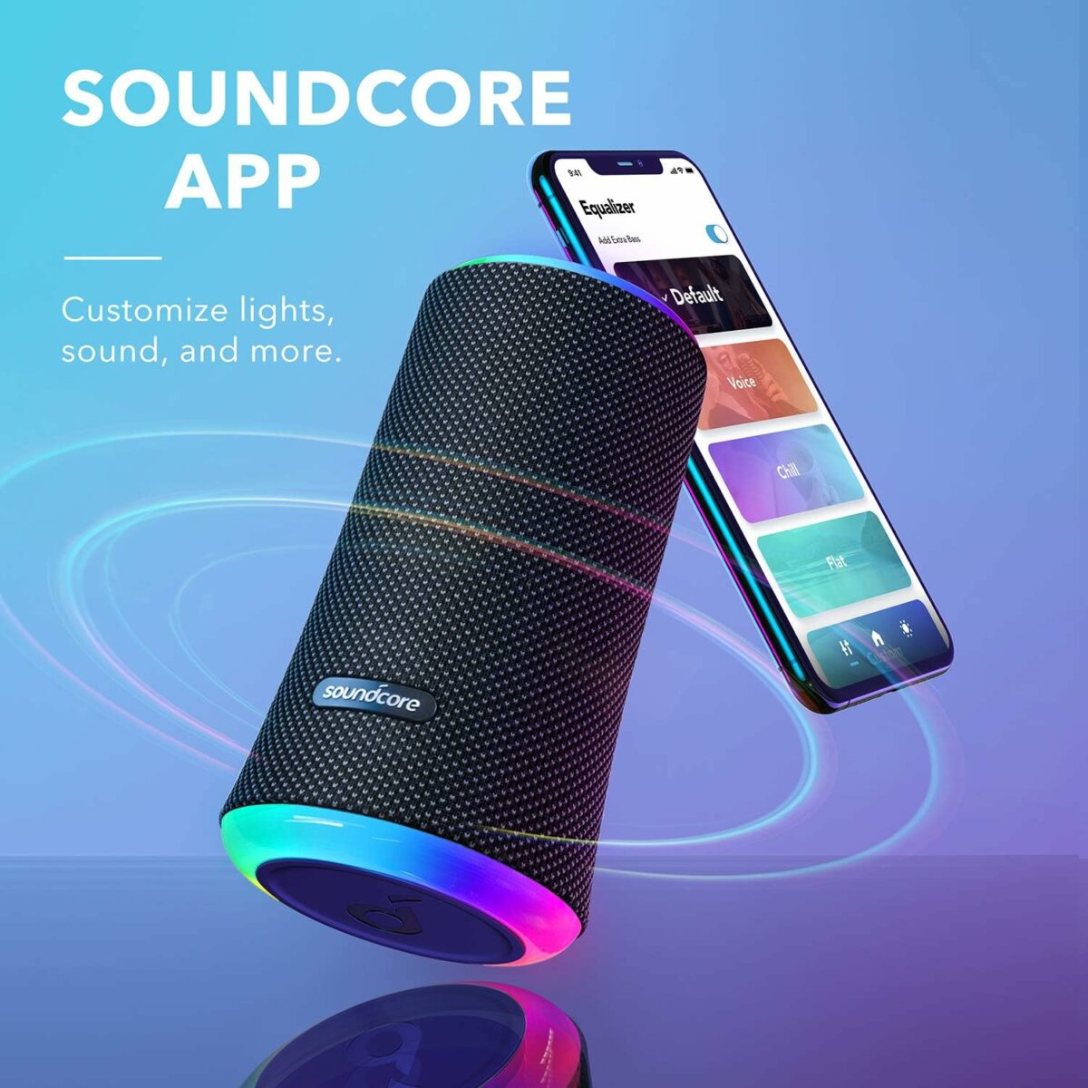 Anker Soundcore Flare 2 Bluetooth Speaker, with IPX7 Waterproof Protection and 360° Sound for Backyard and Beach Party, 20W Wireless Speaker with PartyCast, EQ Adjustment, and 12-Hour Playtime