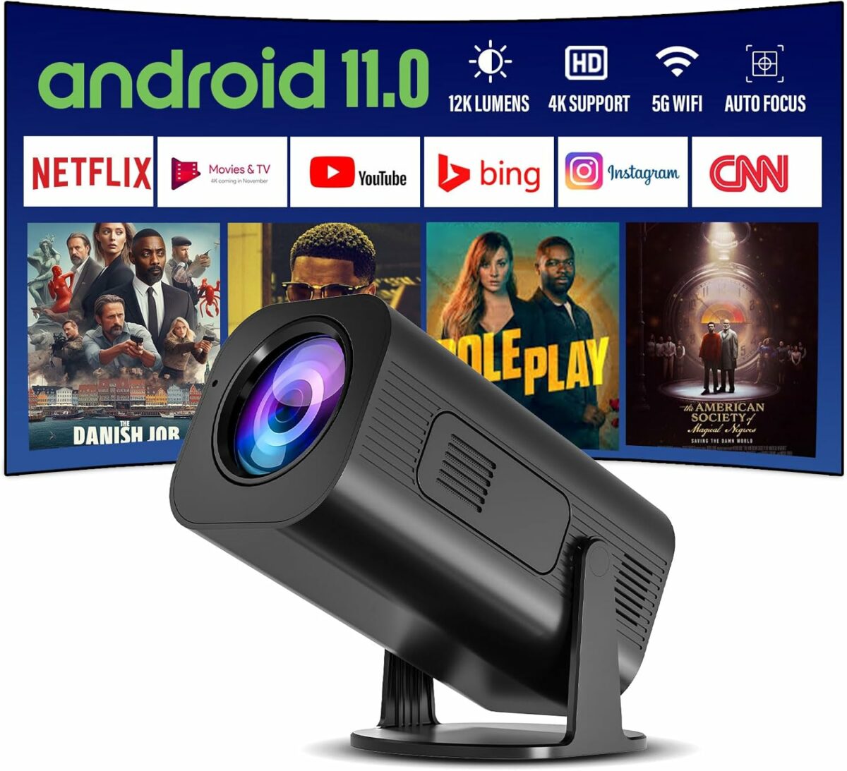 GINCSRI Mini Projector [Android 11.0] 12000LUX