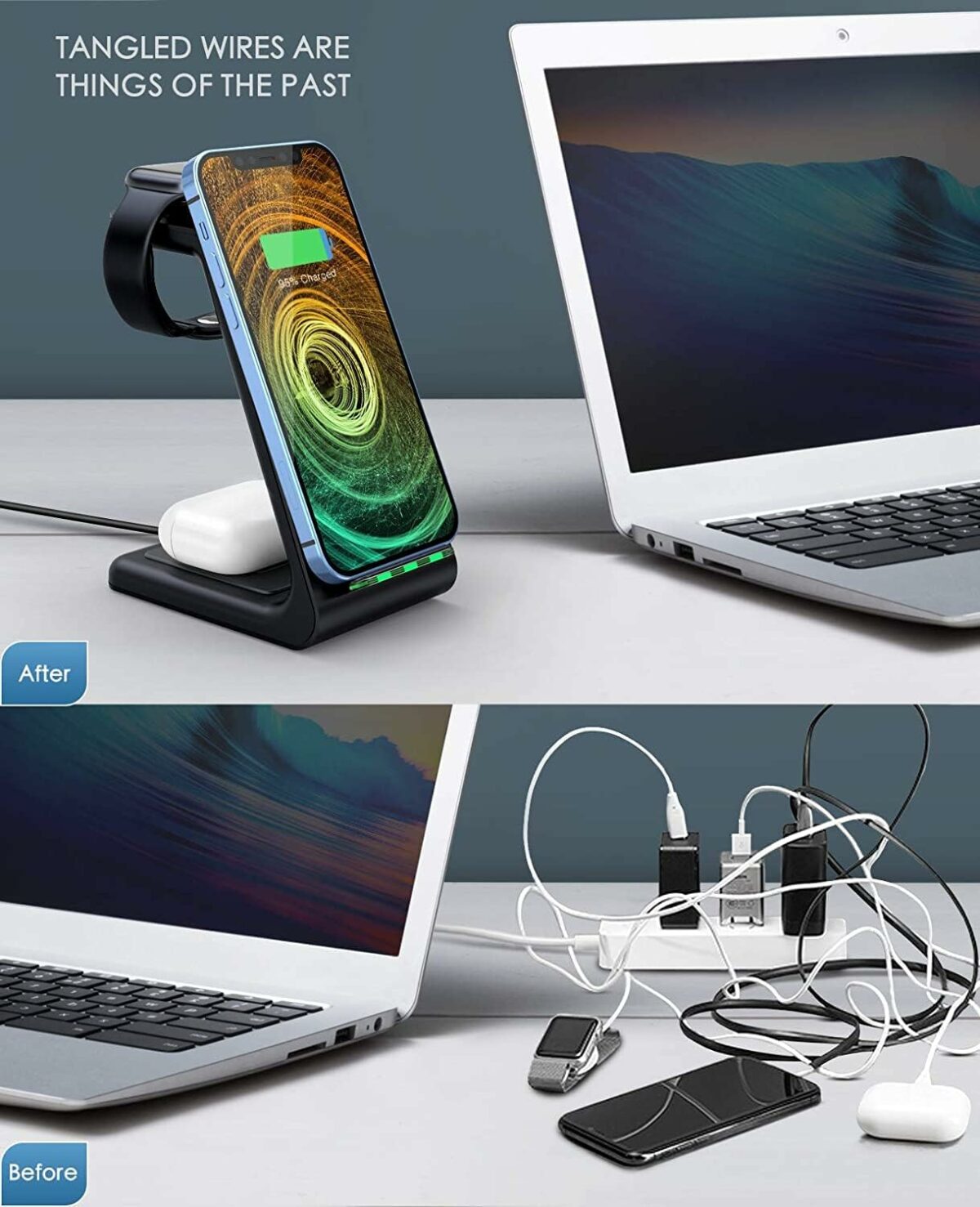 Wireless Charger, KIYOSAKI 3 in 1 Charging Station