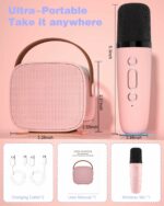 YLL Mini Karaoke Machine for Kids Adults, Portable Bluetooth Speaker with 2 Wireless Microphones,18 Pre-Loaded Songs Toys Birthday Gifts for Girls 4, 5, 6, 7, 8+ Years Old Toddler Teens (Lightpink)