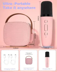YLL Mini Karaoke Machine for Kids Adults, Portable Bluetooth Speaker with 2 Wireless Microphones,18 Pre-Loaded Songs Toys Birthday Gifts for Girls 4, 5, 6, 7, 8+ Years Old Toddler Teens (Lightpink)