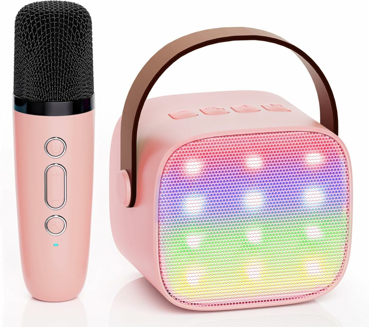 YLL Mini Karaoke Machine for Kids Adults, Portable Bluetooth Speaker with 2 Wireless Microphones,18 Pre-Loaded Songs Toys Birthday Gifts for Girls 4, 5, 6, 7, 8+ Years Old Toddler Teens (Lightpink)