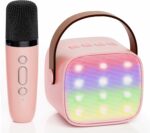 YLL Mini Karaoke Machine for Kids Adults, Portable Bluetooth Speaker with 2 Wireless Microphones,18 Pre-Loaded Songs Toys Birthday Gifts for Girls 4, 5, 6, 7, 8+ Years Old Toddler Teens (Lightpink)