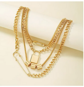 سلسلة متعددة الطبقات الذهبي قفل النرد دبوس تصميم قلادة قلادة البوهيمي أنيقة نمط 18 كيلو مطلية بالذهب مجوهرات أنثى هدية 2 متعدد الطبقات الذهبي قفل النرد دبوس تصميم قلادة قلادة البوهيمي أنيقة نمط 18 كيلو مطلية بالذهب مجوهرات أنثى هدية