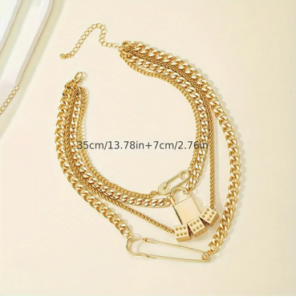 سلسلة متعددة الطبقات الذهبي قفل النرد دبوس تصميم قلادة قلادة البوهيمي أنيقة نمط 18 كيلو مطلية بالذهب مجوهرات أنثى هدية 6 متعدد الطبقات الذهبي قفل النرد دبوس تصميم قلادة قلادة البوهيمي أنيقة نمط 18 كيلو مطلية بالذهب مجوهرات أنثى هدية