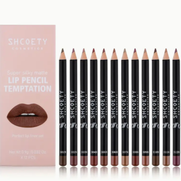 مجموعة من 12 قطعة من محدد الشفاه من SHOETSY Cosmetics - محدد شفاه غير لامع يدوم طويلاً لجميع أنواع البشرة، بدرجات ألوان مختلطة، بما في ذلك مبراة