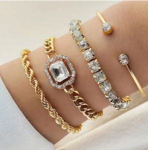 4 قطع من أساور النساء الأنيقة والعتيقة ، سلسلة مضفرة مع الأحجار الكريمة وأحجار الراين ، مجموعة إكسسوارات مجوهرات بأسلوب بانك مبالغ فيه 1 4 قطع من أساور النساء الأنيقة والعتيقة ، سلسلة مضفرة مع الأحجار الكريمة وأحجار الراين ، مجموعة إكسسوارات مجوهرات بأسلوب بانك مبالغ فيه