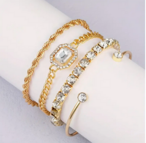 4 قطع من أساور النساء الأنيقة والعتيقة ، سلسلة مضفرة مع الأحجار الكريمة وأحجار الراين ، مجموعة إكسسوارات مجوهرات بأسلوب بانك مبالغ فيه 2 4 قطع من أساور النساء الأنيقة والعتيقة ، سلسلة مضفرة مع الأحجار الكريمة وأحجار الراين ، مجموعة إكسسوارات مجوهرات بأسلوب بانك مبالغ فيه