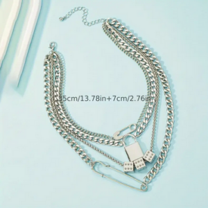 سلسلة متعددة الطبقات الذهبي قفل النرد دبوس تصميم قلادة قلادة البوهيمي أنيقة نمط 18 كيلو مطلية بالذهب مجوهرات أنثى هدية 3 متعدد الطبقات الذهبي قفل النرد دبوس تصميم قلادة قلادة البوهيمي أنيقة نمط 18 كيلو مطلية بالذهب مجوهرات أنثى هدية