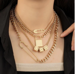 سلسلة متعددة الطبقات الذهبي قفل النرد دبوس تصميم قلادة قلادة البوهيمي أنيقة نمط 18 كيلو مطلية بالذهب مجوهرات أنثى هدية 1 متعدد الطبقات الذهبي قفل النرد دبوس تصميم قلادة قلادة البوهيمي أنيقة نمط 18 كيلو مطلية بالذهب مجوهرات أنثى هدية