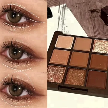 لوحة ظلال العيون Hisyi Mocha Chocolate - 9 ظلال بني طبيعي وذهبي مع لمسات لامعة ومات، مكياج عيون طويل الأمد